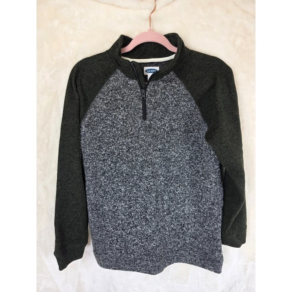 Old Navy‎ Boys XXL 18 Quarter Zip Fleece Pullover Green Grey Colorblock Sweater